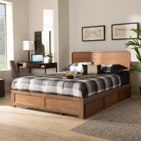 Baxton Studio Eleni-Ash Walnut-Queen Eleni Modern and Contemporary Transitional Dark Grey Fabric Upholstered and Ash Walnut Brown Finished Wood Queen Size 3-Drawer Platform Storage Bed